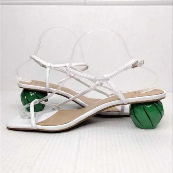 INC White Green Calise Square Toe Buckle Ankle Vacation Embellished Round Heel - Picture 5 of 15